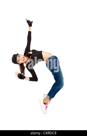 happy asian woman dancing and isolated on white Stock Photo