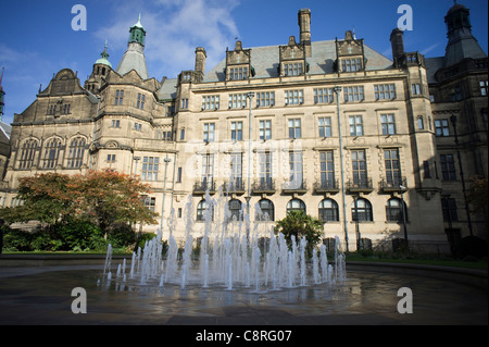 Sheffield Town Hall and fountain in the Peace Gardens South Yorkshire, England Stock Photo