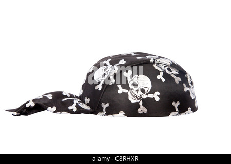 Black pirate hat with skulls isolated on white Stock Photo