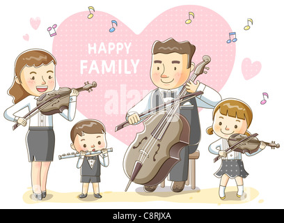Illustration of happy family playing musical instrument Stock Photo