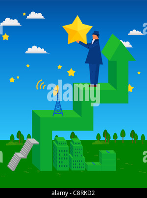 Businessman Standing On Upward Arrow Stock Photo