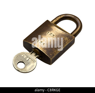 Old padlock isolated on white, clipping path included Stock Photo