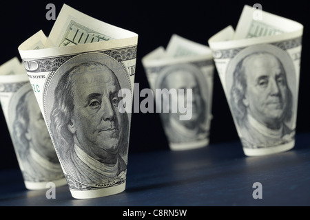 Close-up of glass shape American currency notes Stock Photo