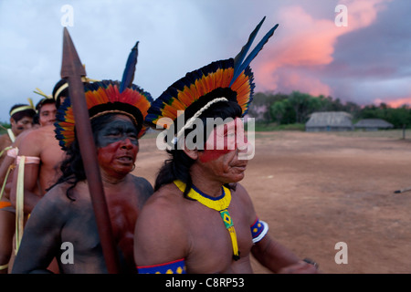 traditional dance by Xingu indians in the Amazone, Brazil Stock Photo