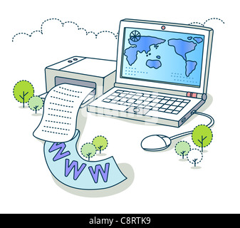 Illustration of computer with printer Stock Photo