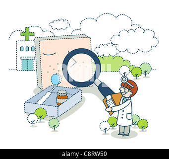 Doctor looking through magnifying glass Stock Photo