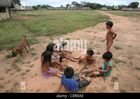 Xingu indian family in the Amazone, Brazil Stock Photo