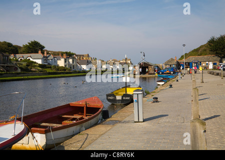 Bude Cornwall September Lower Wharf view along canal to Castle tea rooms Stock Photo