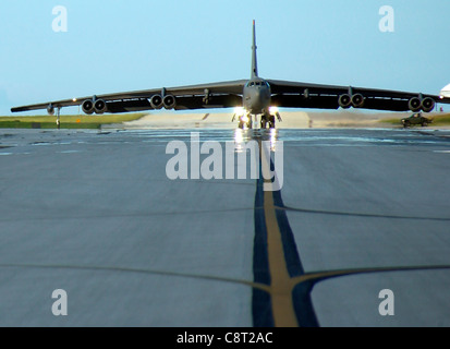 A 23rd Expeditionary Bomb Squadron B-52 Stratofortress taxis on the airfield at Andersen Air Force Base, Guam, Aug. 30. The aircraft, from the 5th Bomb Wing at Minot AFB, N.D., is one of six scheduled to deploy to Andersen for four months. Stock Photo