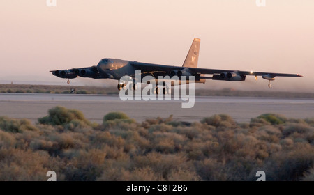A B-52 Stratofortress takes off from Runway 22 during a Fischer-Tropsch test flight from Edwards Air Force Base, Calif., on Sept. 19. During the flight, two of the aircraft's eight engines ran on the natural gas-based Fischer-Tropsch fuel blend. The bombers are from the 5th Bomb Wing at Minot Air Force Base, N.D. Stock Photo