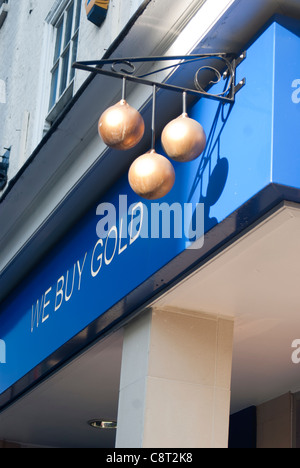 The three balls sign of the pawnbrokers shop Stock Photo