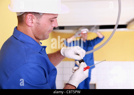 Two electrical engineers working Stock Photo