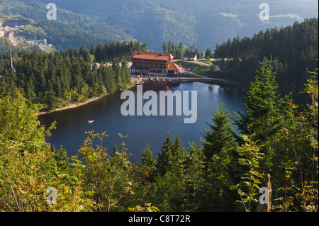 Lake Mummelsee and Hotel Northern Black Forest Baden Wuerttemberg Germany Stock Photo