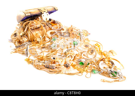 Full box of a gold jewelry on a white background Stock Photo