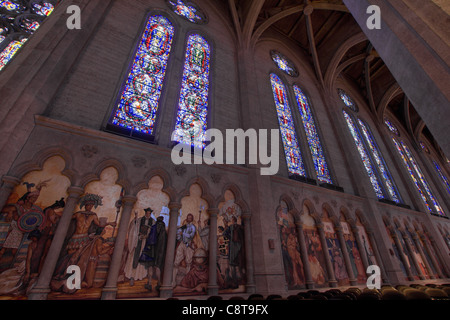 Stained Glass and Wall Murals in Grace Cathedral Stock Photo