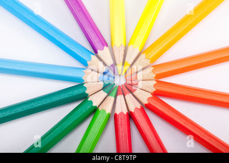 Large Group Of Multi Colored Pencils In A Circle Stock Photo