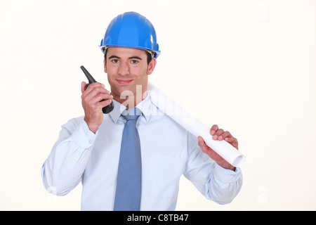 Architect with a two-way radio Stock Photo