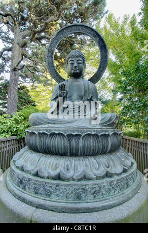 Bronze Buddha Statue at San Francisco Japanese Garden in Golden Gate Park Stock Photo