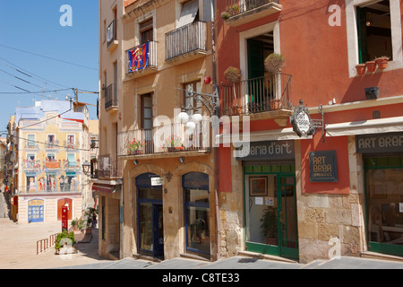 Colorful facades of buildings in the Old town. Tarragona, Catalonia, Spain. Stock Photo
