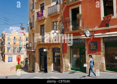 Colorful facades of buildings in the Old town. Tarragona, Catalonia, Spain. Stock Photo
