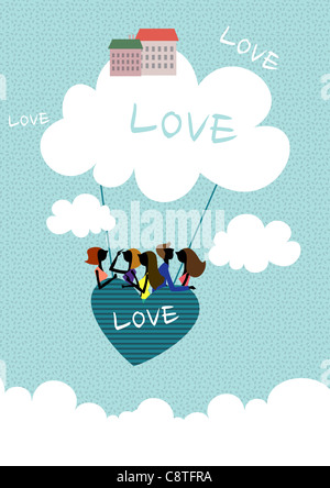 Couple In Heart Shape Hot Air Balloon Stock Photo