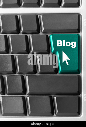 Close-up of Computer keyboard, with blue "Blog" key Stock Photo