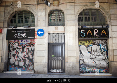 Graffiti on a wall of a building in the Gothic quarter. Barcelona, Catalonia, Spain. Stock Photo