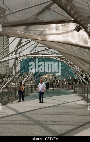 The Helix bridge, the world's first curved double helix bridge, Singapore Stock Photo