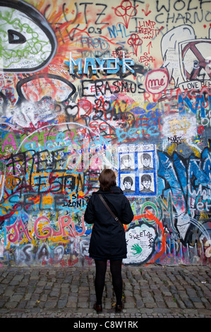 Lennon Wall graffiti in Mala Strana in Prague in Czech Republic Stock Photo