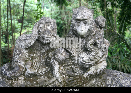 Stone Monkey Carving At The Sacred Monkey Forest Reserve, Ubud, Bali Stock Photo