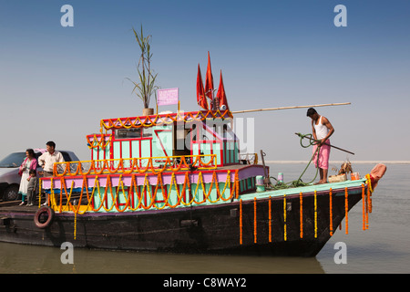 India, Assam, Dibrugarh, Brahmaputra River ferry decorated for honeymoon Stock Photo