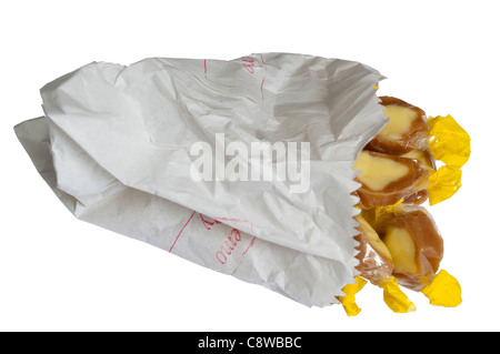 Bag of Banana Toffee Whirls Traditional Sweets Confectionery Candy Stock Photo