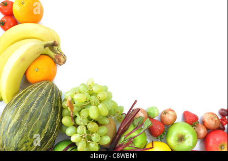 Colourful border made with various types of fruit and vegetables Stock Photo