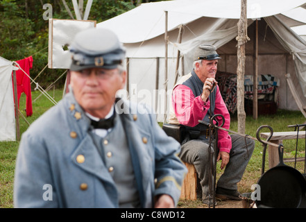 Civil War reenactment, Confederate soldiers at an encampment at the Virginia State Fair in Richmond Virginia Stock Photo