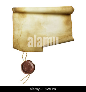 Ancient scroll with seal isolated over a white background Stock Photo