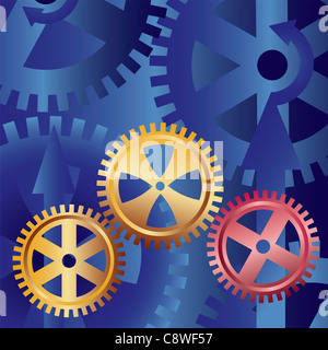 Illustration of gear mechanism on blue background Stock Photo - Alamy