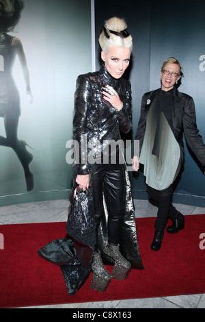 Daphne Guinness (wearing a jacket by Hogan McLaughlin), Valerie Steele in attendance for Daphne Guinness Fashion Exhibit, The Stock Photo