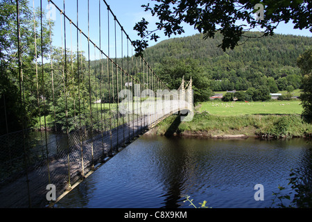 Village of Betws-y-Coed, Wales. Picturesque view of Sappers Suspension Bridge over the River Conwy. Stock Photo