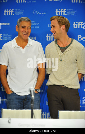 George Clooney Ryan Gosling atpress conferenceIDES MARCH Press Conference Toronto International Film Festival TIFF Bell Stock Photo
