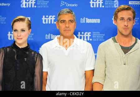 Evan Rachel Wood George Clooney Ryan Gosling atpress conferenceIDES MARCH Press Conference Toronto International Film Festival