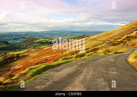 At the head of the Gospel Pass in the Black Mountains of SE Wales where the road descends towards Hay on Wye. Stock Photo