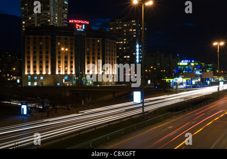 Sofia, capital of Bulgaria, Metropolitan hotel by night Stock Photo