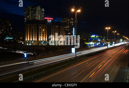 Sofia, capital of Bulgaria, Metropolitan hotel by night Stock Photo