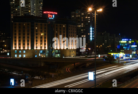 Sofia, capital of Bulgaria, Metropolitan hotel by night Stock Photo