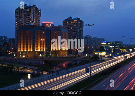 Sofia, capital of Bulgaria, Metropolitan hotel by night Stock Photo