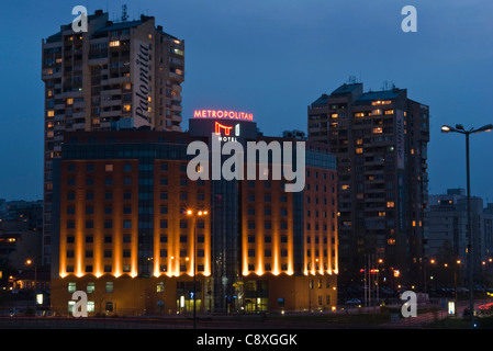 Sofia, capital of Bulgaria, Metropolitan hotel by night Stock Photo