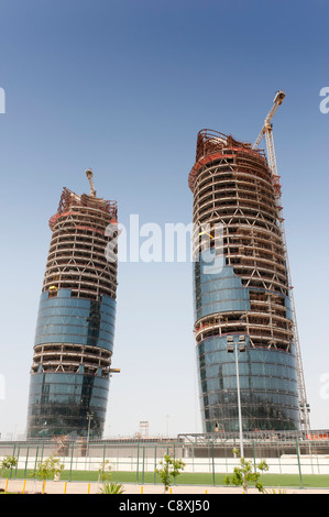 Construction of modern Al Bahr Towers in Abu Dhabi UAE; by Aedas architects Stock Photo
