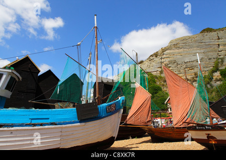 Fishing boats, Hastings Maritime Heritage Quarter, East Sussex, England, UK, GB Stock Photo