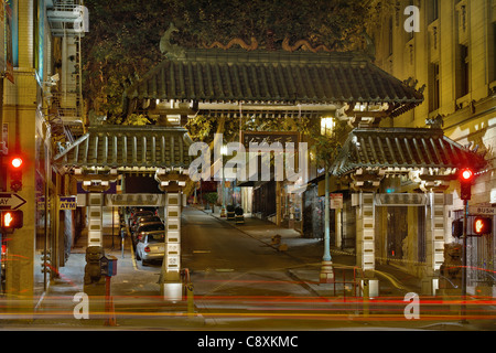 Chinatown Gate in San Francisco California at Night Stock Photo