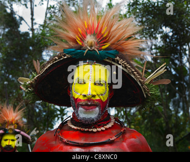 Huli Wigman adorned in Bird of Paradise head dress Tari Highlands Papua New Guinea Stock Photo